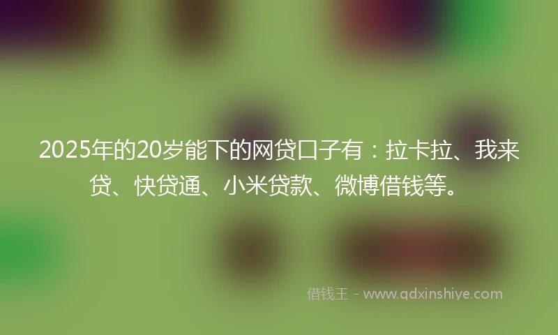 2025年的20岁能下的网贷口子有：拉卡拉、我来贷、快贷通、小米贷款、微博借钱等。