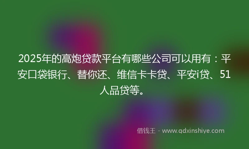 2025年的高炮贷款平台有哪些公司可以用有：平安口袋银行、替你还、维信卡卡贷、平安i贷、51人品贷等。