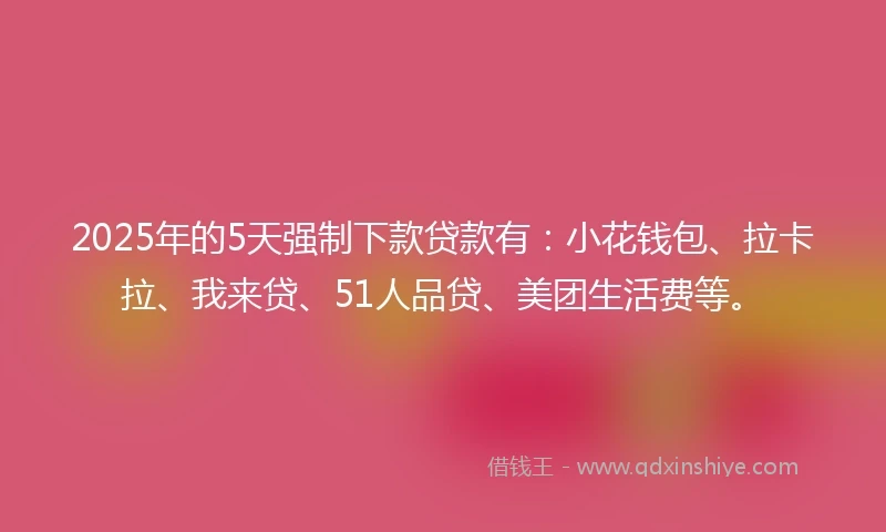2025年的5天强制下款贷款有：小花钱包、拉卡拉、我来贷、51人品贷、美团生活费等。