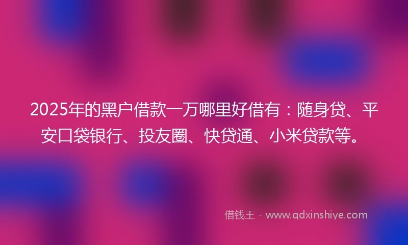2025年的黑户借款一万哪里好借有：随身贷、平安口袋银行、投友圈、快贷通、小米贷款等。
