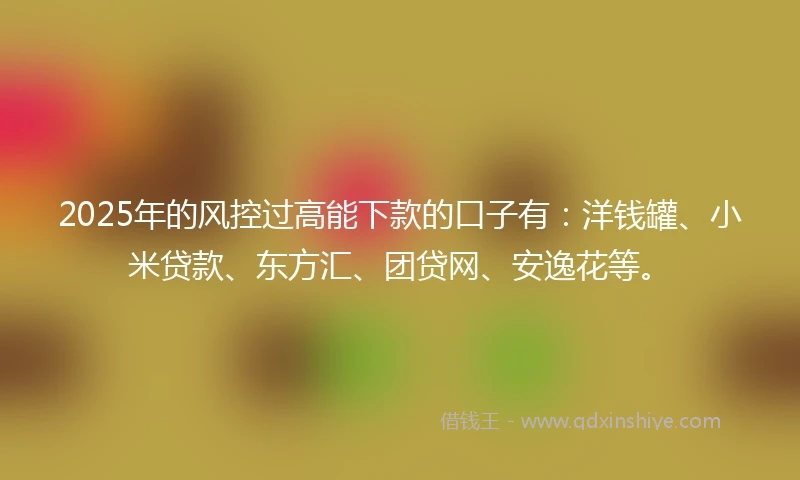 2025年的风控过高能下款的口子有：洋钱罐、小米贷款、东方汇、团贷网、安逸花等。