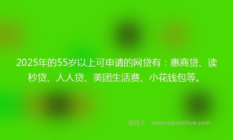2025年的55岁以上可申请的网贷有：惠商贷、读秒贷、人人贷、美团生活费、小花钱包等。