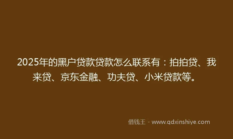 2025年的黑户贷款贷款怎么联系有：拍拍贷、我来贷、京东金融、功夫贷、小米贷款等。