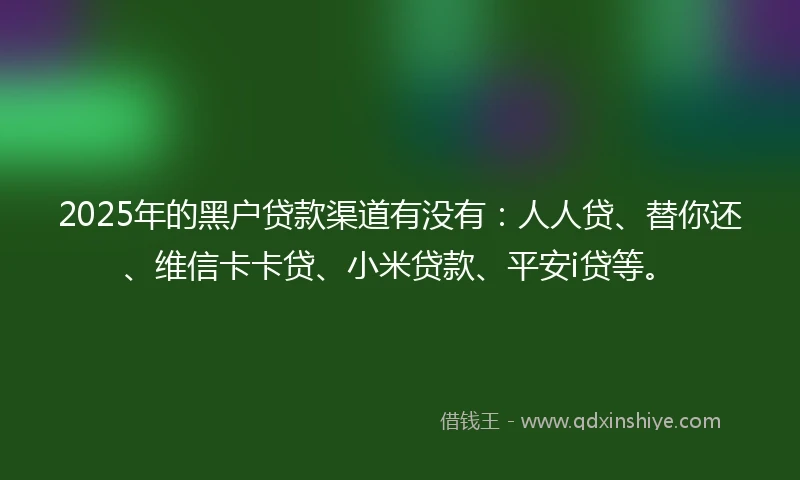 2025年的黑户贷款渠道有没有：人人贷、替你还、维信卡卡贷、小米贷款、平安i贷等。