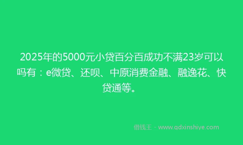 2025年的5000元小贷百分百成功不满23岁可以吗有：e微贷、还呗、中原消费金融、融逸花、快贷通等。