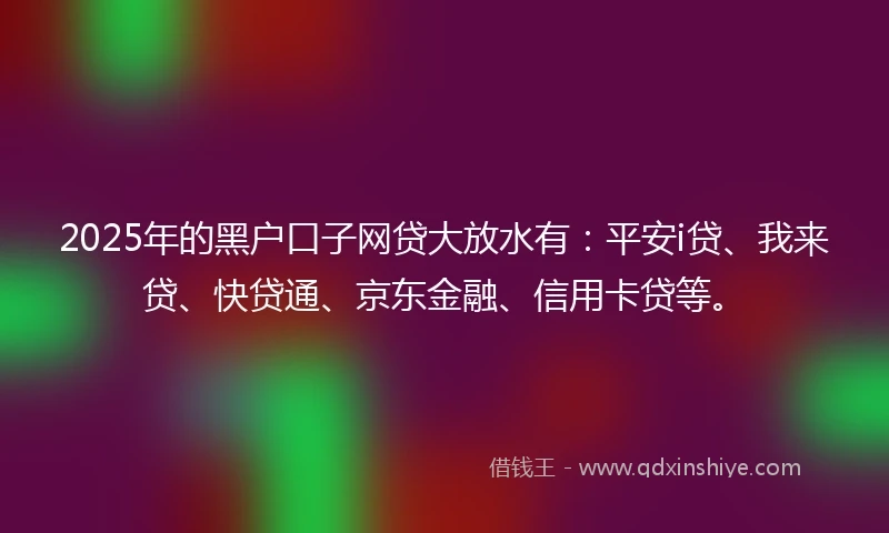 2025年的黑户口子网贷大放水有：平安i贷、我来贷、快贷通、京东金融、信用卡贷等。
