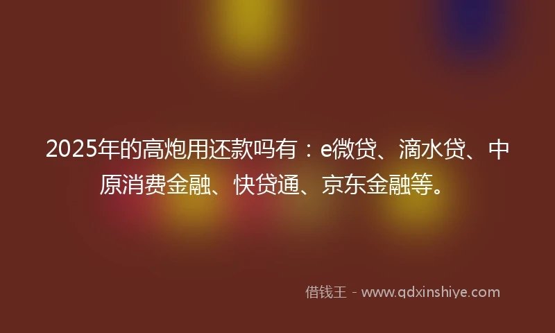 2025年的高炮用还款吗有：e微贷、滴水贷、中原消费金融、快贷通、京东金融等。