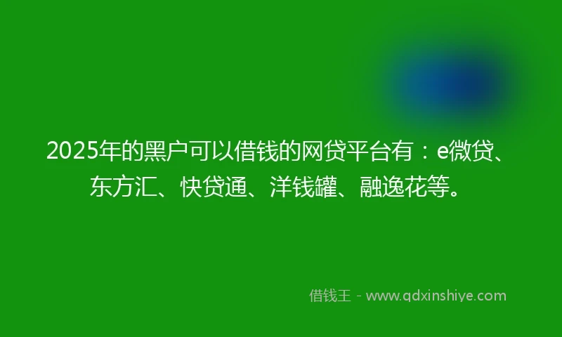 2025年的黑户可以借钱的网贷平台有：e微贷、东方汇、快贷通、洋钱罐、融逸花等。