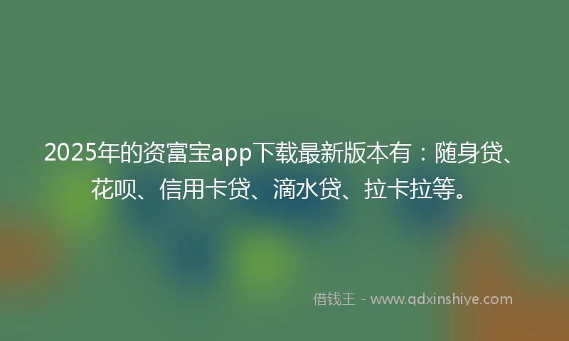 2025年的资富宝app下载最新版本有：随身贷、花呗、信用卡贷、滴水贷、拉卡拉等。