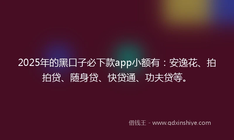 2025年的黑口子必下款app小额有：安逸花、拍拍贷、随身贷、快贷通、功夫贷等。