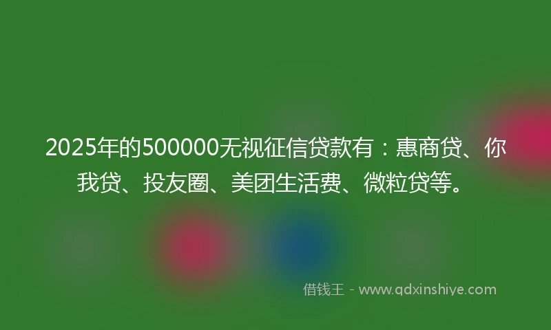 2025年的500000无视征信贷款有：惠商贷、你我贷、投友圈、美团生活费、微粒贷等。