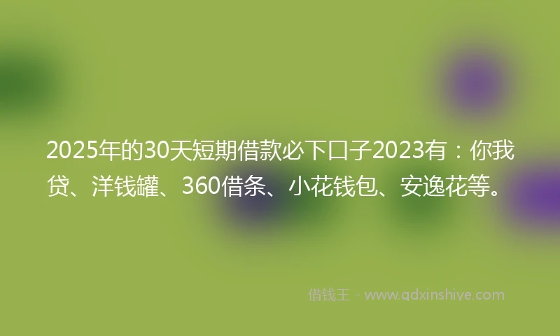 2025年的30天短期借款必下口子2023有：你我贷、洋钱罐、360借条、小花钱包、安逸花等。
