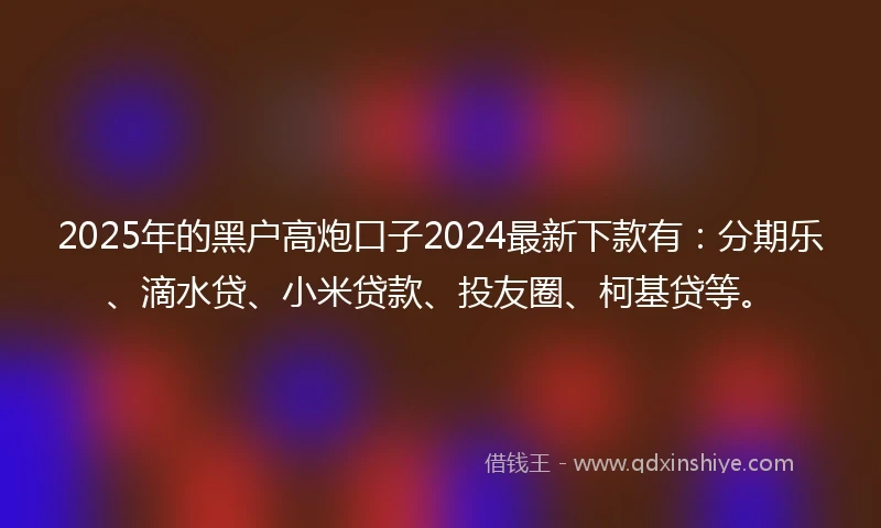 2025年的黑户高炮口子2024最新下款有：分期乐、滴水贷、小米贷款、投友圈、柯基贷等。