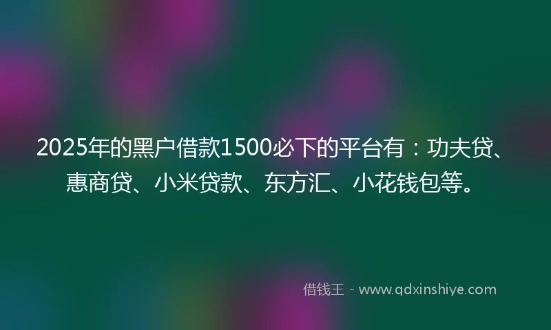 2025年的黑户借款1500必下的平台有：功夫贷、惠商贷、小米贷款、东方汇、小花钱包等。