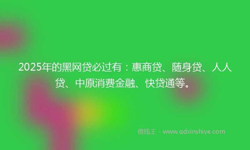 2025年的黑网贷必过有：惠商贷、随身贷、人人贷、中原消费金融、快贷通等。