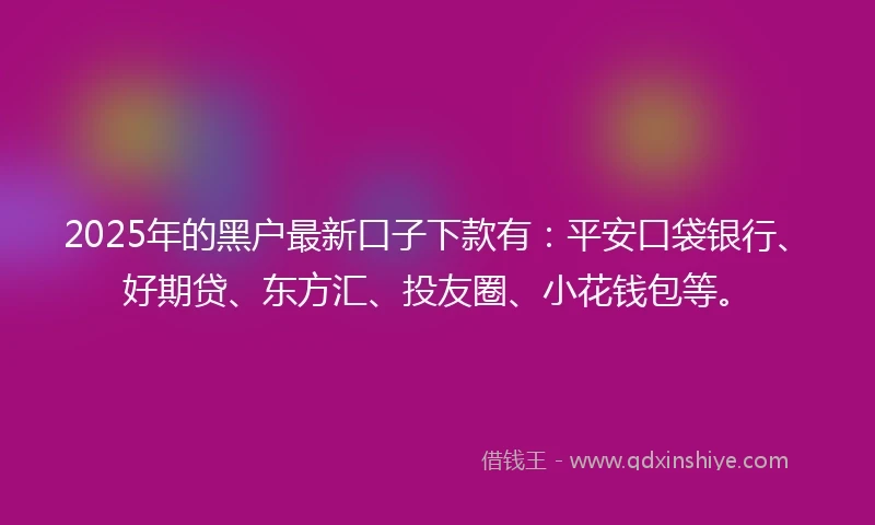 2025年的黑户最新口子下款有：平安口袋银行、好期贷、东方汇、投友圈、小花钱包等。