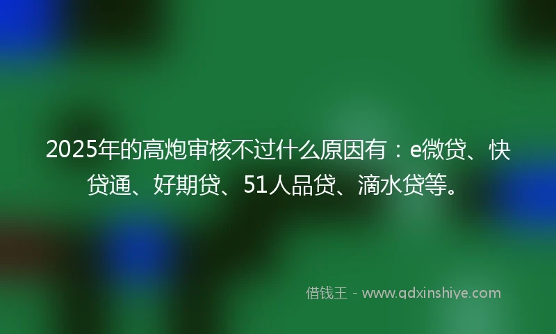 2025年的高炮审核不过什么原因有：e微贷、快贷通、好期贷、51人品贷、滴水贷等。