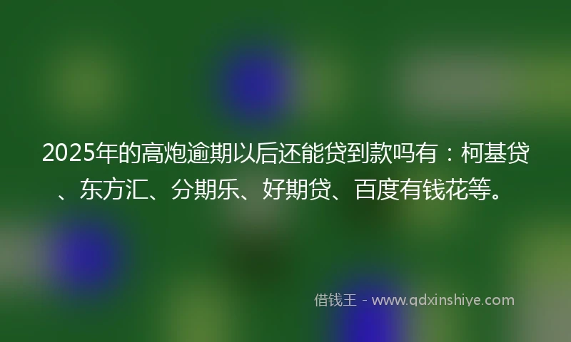 2025年的高炮逾期以后还能贷到款吗有：柯基贷、东方汇、分期乐、好期贷、百度有钱花等。