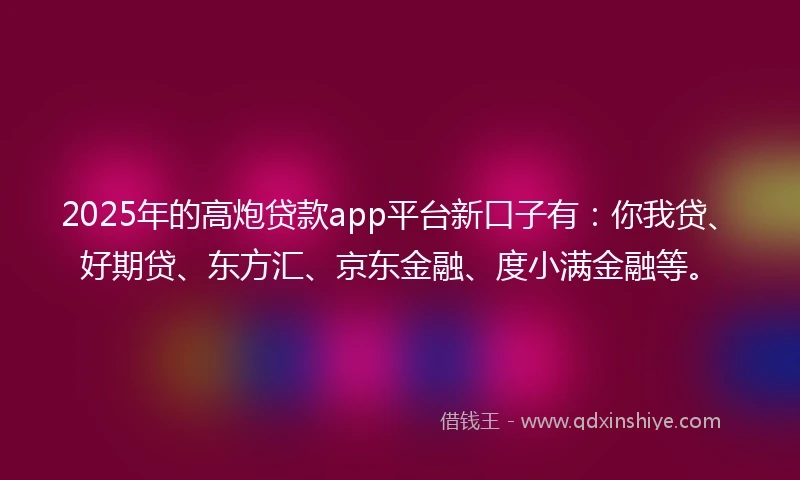 2025年的高炮贷款app平台新口子有：你我贷、好期贷、东方汇、京东金融、度小满金融等。