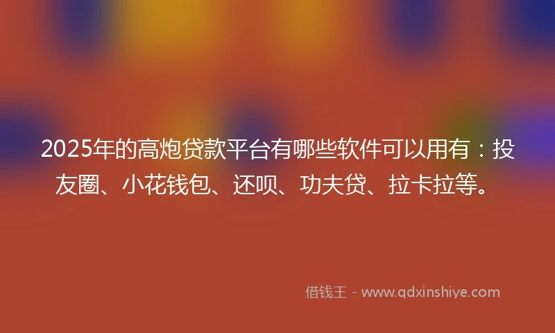2025年的高炮贷款平台有哪些软件可以用有：投友圈、小花钱包、还呗、功夫贷、拉卡拉等。