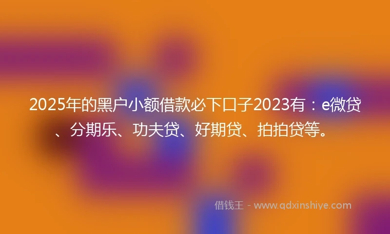 2025年的黑户小额借款必下口子2023有：e微贷、分期乐、功夫贷、好期贷、拍拍贷等。