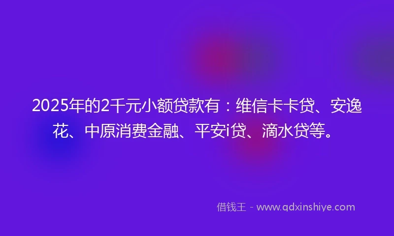 2025年的2千元小额贷款有：维信卡卡贷、安逸花、中原消费金融、平安i贷、滴水贷等。