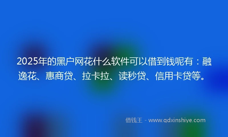 2025年的黑户网花什么软件可以借到钱呢有：融逸花、惠商贷、拉卡拉、读秒贷、信用卡贷等。