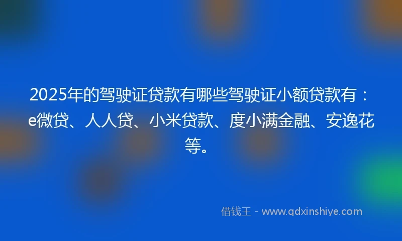 2025年的驾驶证贷款有哪些驾驶证小额贷款有：e微贷、人人贷、小米贷款、度小满金融、安逸花等。