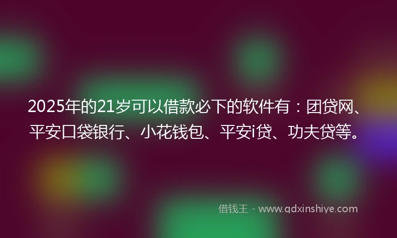 2025年的21岁可以借款必下的软件有：团贷网、平安口袋银行、小花钱包、平安i贷、功夫贷等。