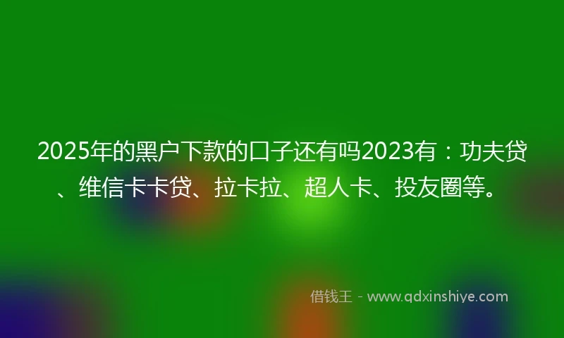 2025年的黑户下款的口子还有吗2023有：功夫贷、维信卡卡贷、拉卡拉、超人卡、投友圈等。