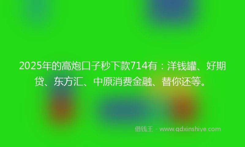 2025年的高炮口子秒下款714有：洋钱罐、好期贷、东方汇、中原消费金融、替你还等。