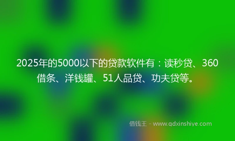 2025年的5000以下的贷款软件有：读秒贷、360借条、洋钱罐、51人品贷、功夫贷等。