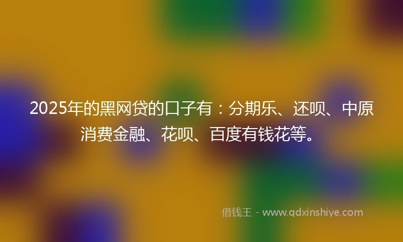 2025年的黑网贷的口子有：分期乐、还呗、中原消费金融、花呗、百度有钱花等。