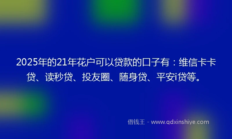 2025年的21年花户可以贷款的口子有：维信卡卡贷、读秒贷、投友圈、随身贷、平安i贷等。