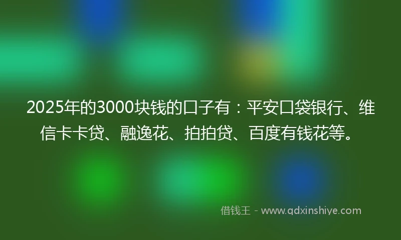 2025年的3000块钱的口子有：平安口袋银行、维信卡卡贷、融逸花、拍拍贷、百度有钱花等。