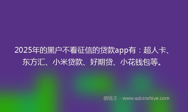 2025年的黑户不看征信的贷款app有：超人卡、东方汇、小米贷款、好期贷、小花钱包等。