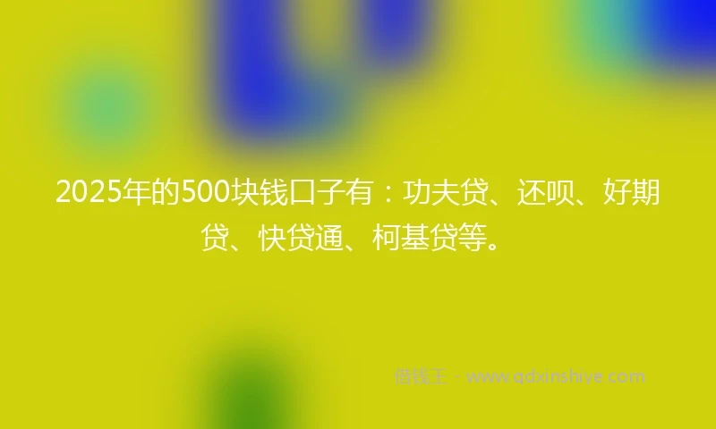 2025年的500块钱口子有：功夫贷、还呗、好期贷、快贷通、柯基贷等。