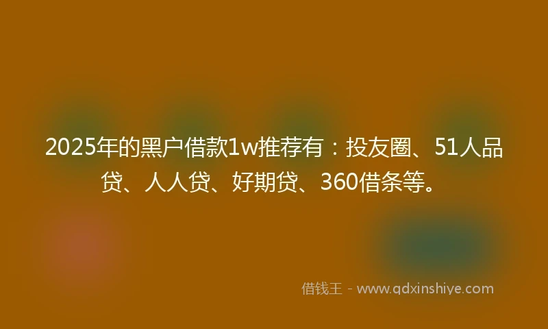 2025年的黑户借款1w推荐有：投友圈、51人品贷、人人贷、好期贷、360借条等。