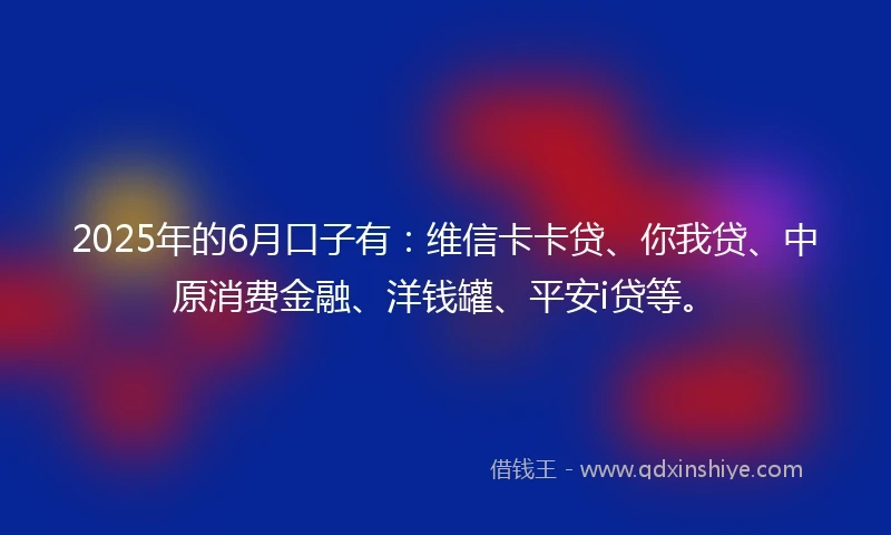 2025年的6月口子有：维信卡卡贷、你我贷、中原消费金融、洋钱罐、平安i贷等。
