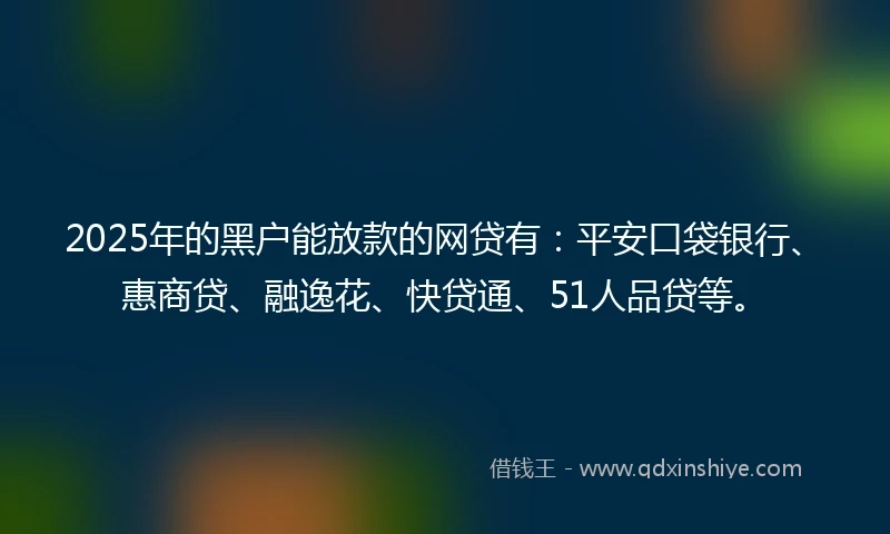 2025年的黑户能放款的网贷有：平安口袋银行、惠商贷、融逸花、快贷通、51人品贷等。