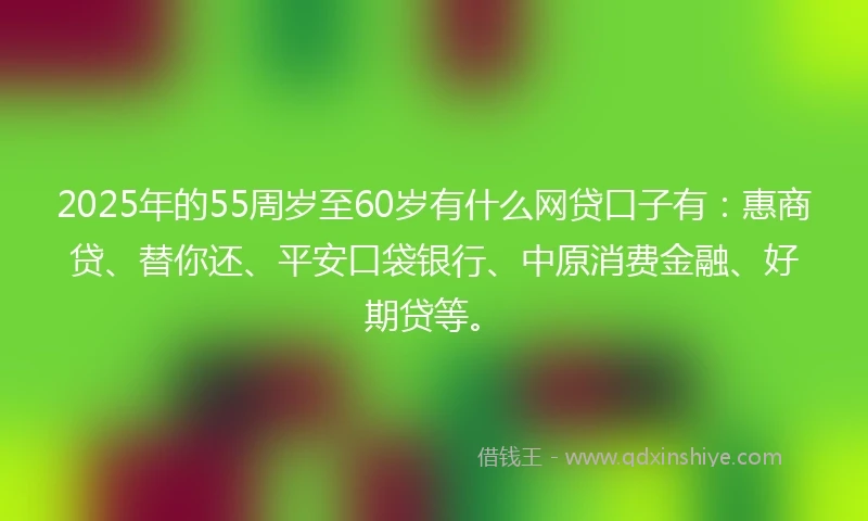 2025年的55周岁至60岁有什么网贷口子有：惠商贷、替你还、平安口袋银行、中原消费金融、好期贷等。
