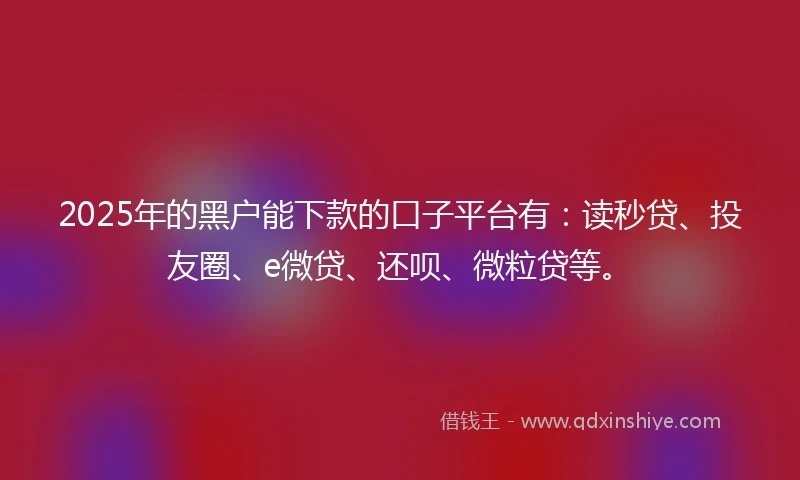 2025年的黑户能下款的口子平台有：读秒贷、投友圈、e微贷、还呗、微粒贷等。