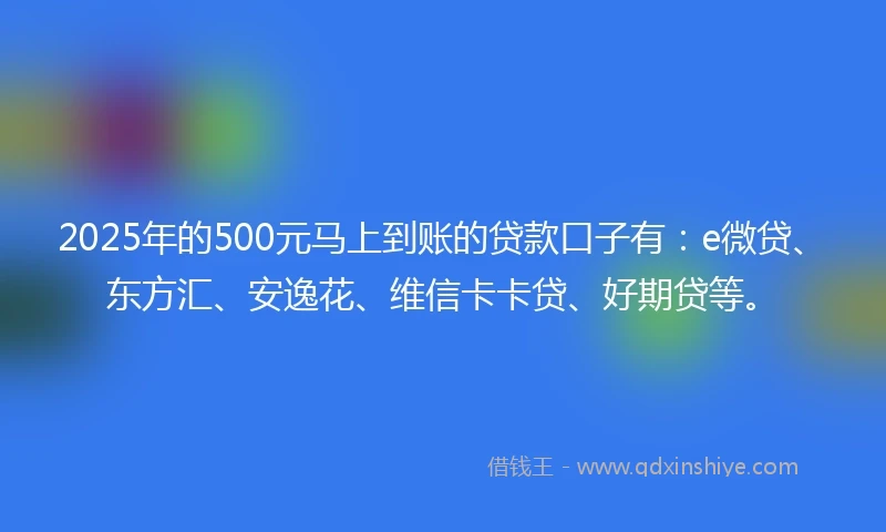 2025年的500元马上到账的贷款口子有：e微贷、东方汇、安逸花、维信卡卡贷、好期贷等。