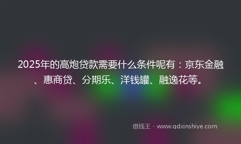 2025年的高炮贷款需要什么条件呢有：京东金融、惠商贷、分期乐、洋钱罐、融逸花等。