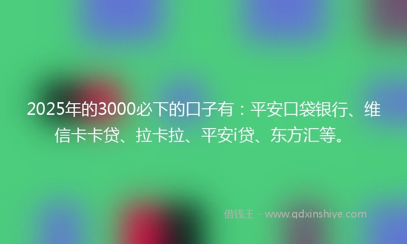 2025年的3000必下的口子有：平安口袋银行、维信卡卡贷、拉卡拉、平安i贷、东方汇等。