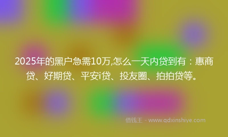 2025年的黑户急需10万,怎么一天内贷到有：惠商贷、好期贷、平安i贷、投友圈、拍拍贷等。