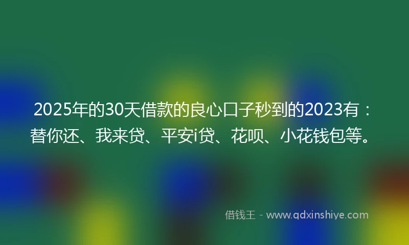 2025年的30天借款的良心口子秒到的2023有：替你还、我来贷、平安i贷、花呗、小花钱包等。
