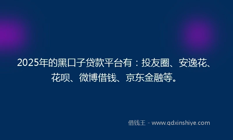 2025年的黑口子贷款平台有：投友圈、安逸花、花呗、微博借钱、京东金融等。