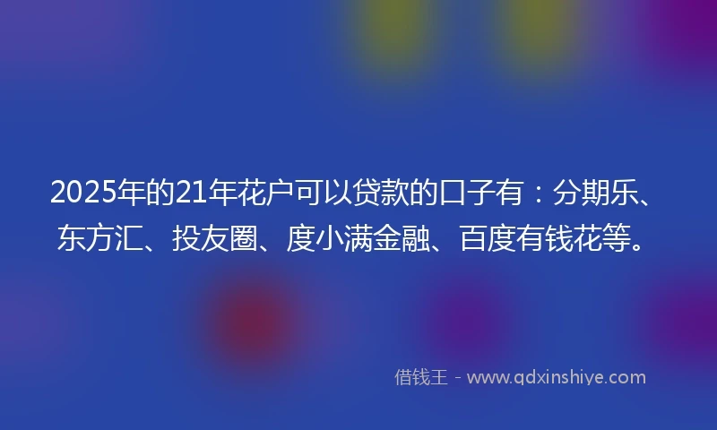 2025年的21年花户可以贷款的口子有：分期乐、东方汇、投友圈、度小满金融、百度有钱花等。