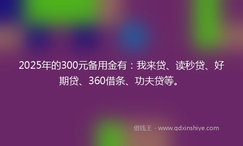 2025年的300元备用金有：我来贷、读秒贷、好期贷、360借条、功夫贷等。